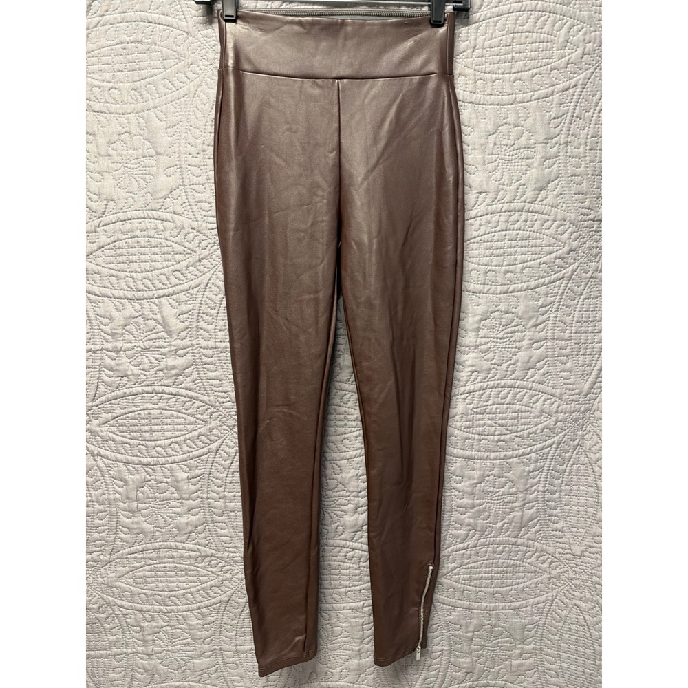 Abercrombie & Fitch Brown Faux Leather High Rise Skinny Leggings Ankle Zip XS